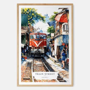 Hanoi Travel Art Print with the popular Train Street as Watercolor Art, Vietnam Travel Print, Asia Travel Poster, Moving Gift, New Home Gift