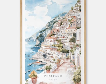 Positano Watercolor Art Print - Amalfi Coast Wall Art - Italy Travel Print - Travel Gift - Moving Gift - New Home Gift