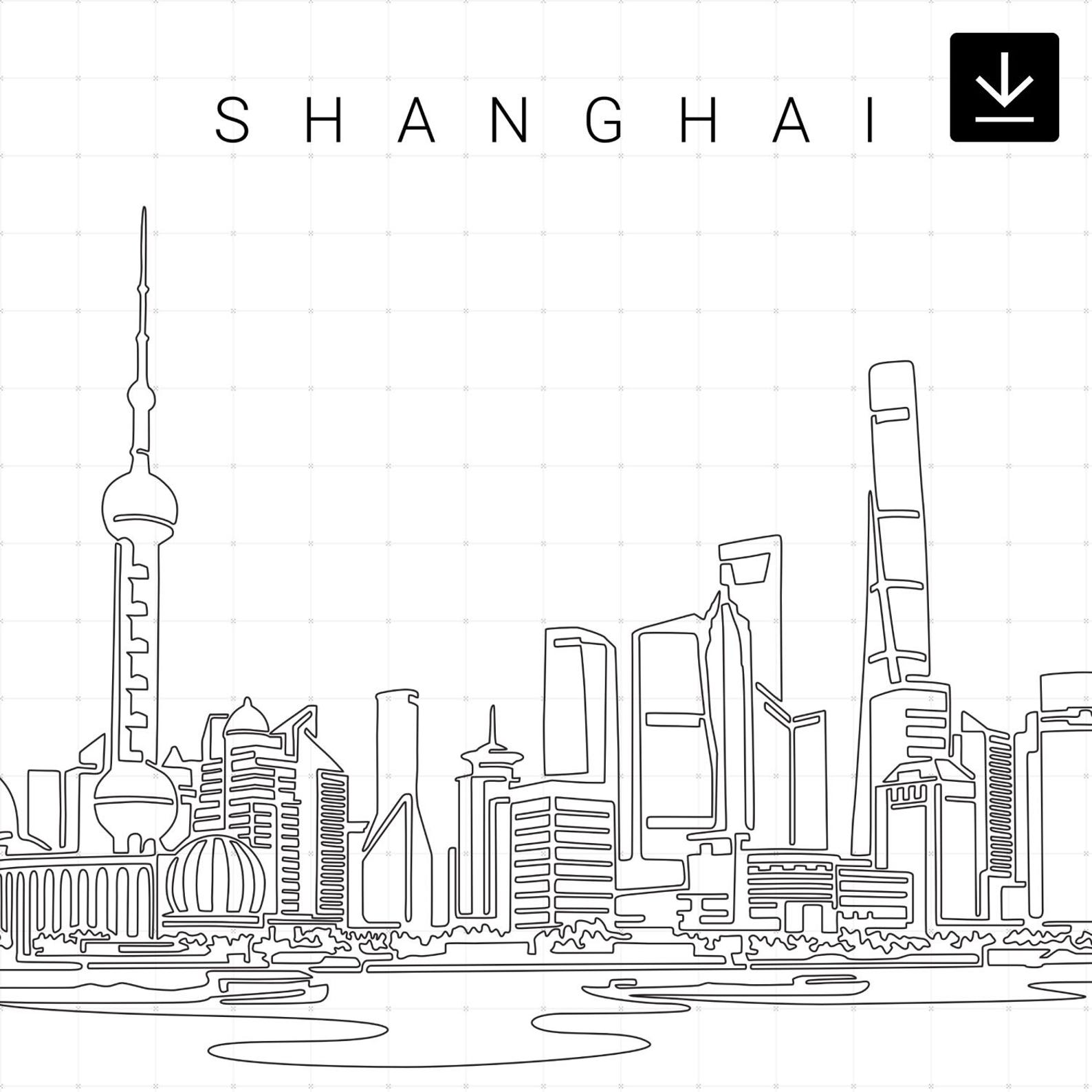 Shanghai Printable Wall Art Shanghai Skyline as Single Line Art Digital ...