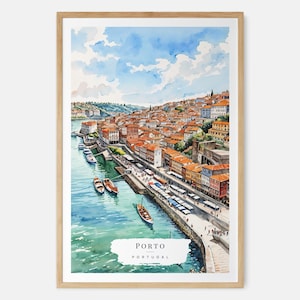 Porto Skyline Watercolor Art Print - Porto Travel Print - Portugal Travel Wall Art - Travel Gift - Moving Gift - New Home Gift
