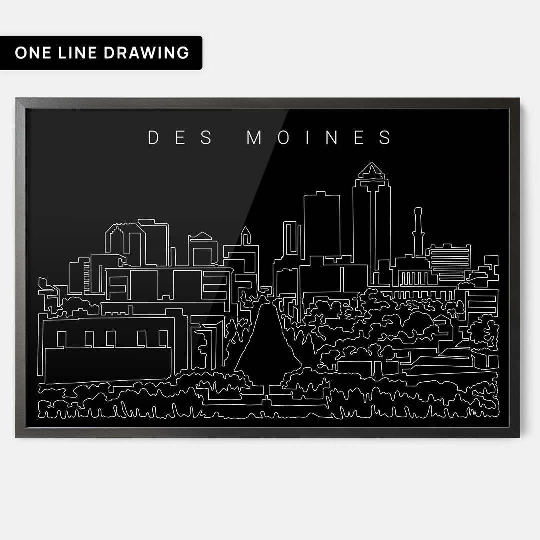 Framed Des Moines Art Print Des Moines Skyline Wall Art Etsy