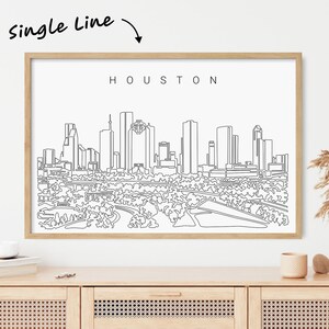 Framed Houston Skyline Wall Decor - Aesthetic Houston Art Print with Continuous Line Art - Large Houston Poster as New Home Gift
