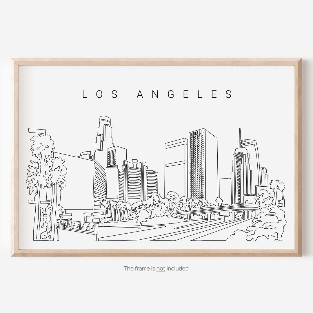 Los Angeles Skyline Art Print Los Angeles Poster With Downtown One 