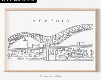 Memphis Art Print - Memphis Wall Art with Skyline One Line Drawing - Memphis Poster - Memphis Tennessee Art Gift - Memphis Wall Decor Gift