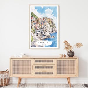 Lámina artística en acuarela de Manarola Cinque Terre - Arte mural de Italia - Regalo de viaje a Italia - Regalo de mudanza - Regalo para un nuevo hogar - Regalo de inauguración de casa imagen 3
