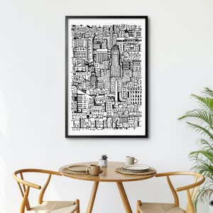 Abstract Buffalo NY Art Print - Hand-drawn Buffalo NY City Drawing in unique Line Art Style - Great Home Decor Gift image 3