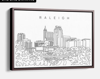 Raleigh Skyline Canvas Wall Art - Raleigh NC Canvas Art Print with One Line Art - Raleigh NC Wall Decor - North Carolina New Home Gift