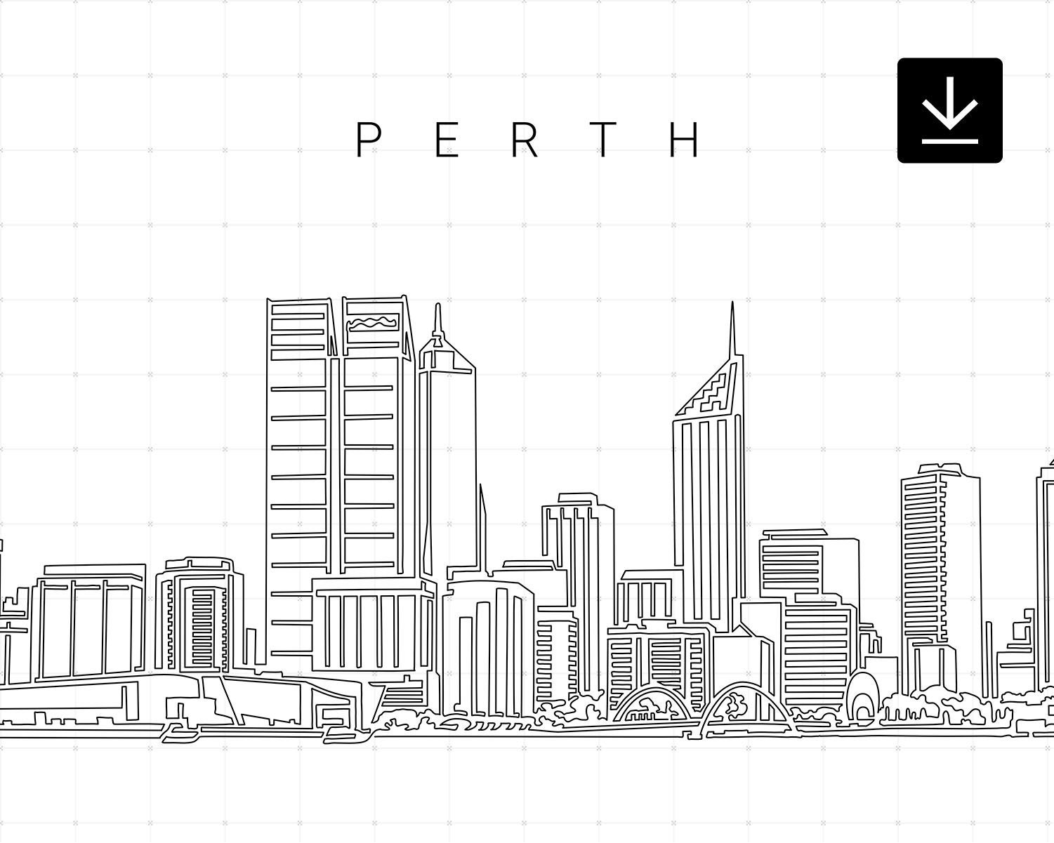 Perth Skyline Printable Wall Art Perth Australia Digital Art Etsy