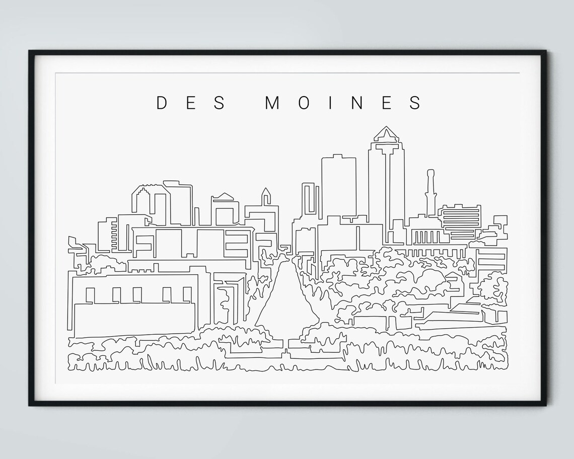 Des Moines Skyline Wall Art Des Moines Iowa Art Print with Etsy