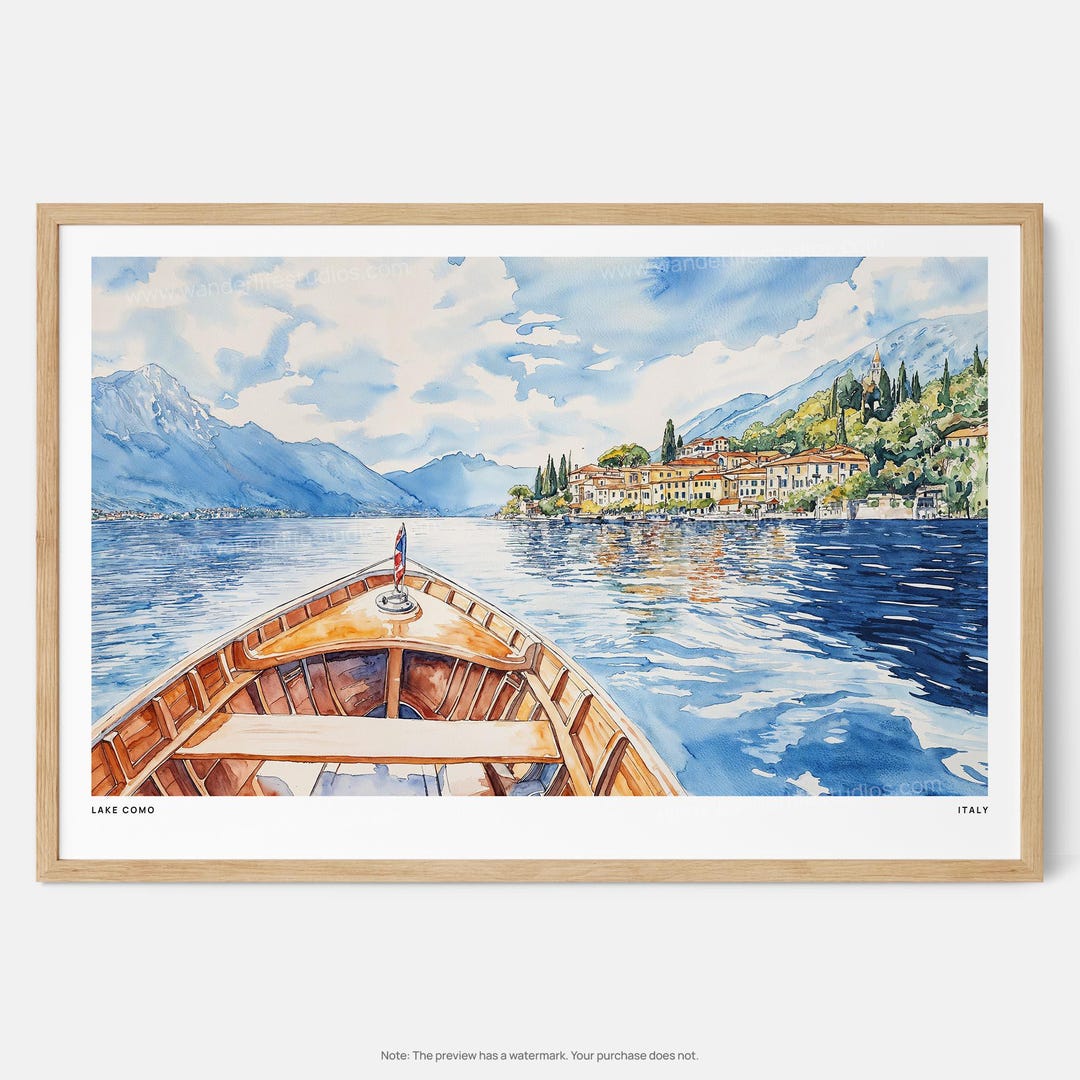 Lake Como Watercolor Art Print: Scenic Italian Lakeside Wall Decor - Etsy