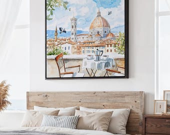 Florence Cathedral Canvas Print: Square Wall Art of Italian Cityscape in Watercolor Style