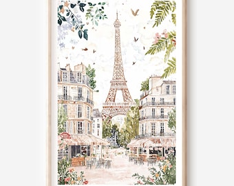 Eiffel Tower Wall Art: Paris Watercolor Art Print as Digital Download