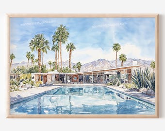 Palm Springs Watercolor Wall Art: Digital Download of Desert Landscape