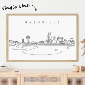 Framed Nashville Skyline Wall Art - Nashville Art Print Wall Decor with Continous One Line Drawing - Nashville Poster New Home Gift