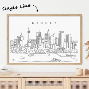 Framed Sydney Skyline Art Print - Sydney Australia Wall Art with Cityscape Line Drawing - Sydney Poster - Sydney Wall Decor - New Home Gift