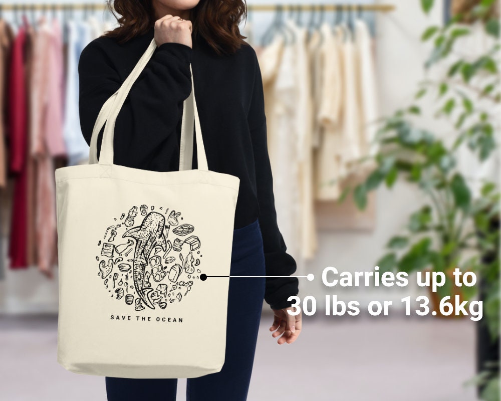 Save the Ocean Eco Tote Bag - Reusable Grocery Bag With Whale