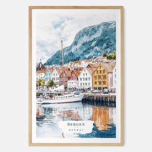 Bergen Norway Watercolor Art Print - Charming Scandinavian Wall Art - Norway Travel Print - Travel Gift - Moving Gift - New Home Gift