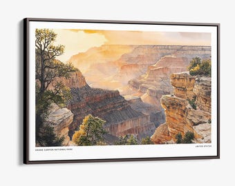 Grand Canyon National Park Canvas Print: Watercolor Landscape Wall Art