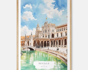 セビリアの絵画 スペイン広場の水彩画 アートプリント スペイン 壁画