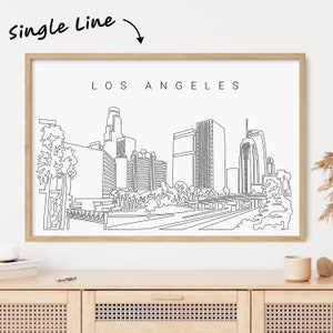 Framed Los Angeles Wall Art - Los Angeles Art Print - Los Angeles Poster with Skyline One Line Drawing - California Wall Art Gift
