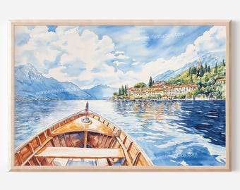 Tableau aquarelle du lac de Côme : Décoration murale à imprimer et à télécharger pour la maison