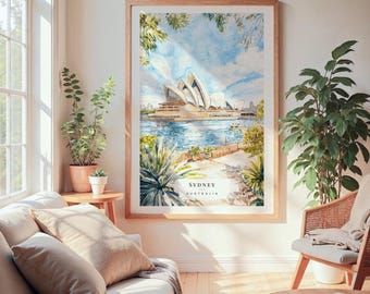 シドニー・オペラハウスの水彩画プリント - シドニーの壁掛けアート
