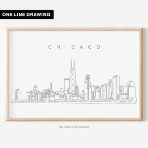 Chicago Skyline Wall Art - Chicago Art Print - Chicago Travel Poster with Cityscape One Line Drawing - New Home Gift for Moving or New Job