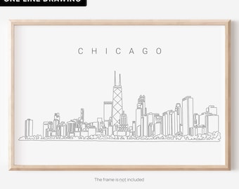 Chicago Skyline Wall Art - Chicago Art Print - Chicago Travel Poster with Cityscape One Line Drawing - New Home Gift for Moving or New Job