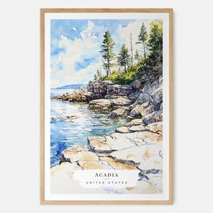 Impresión artística en acuarela del Parque Nacional Acadia - Arte mural del Parque de la Costa Atlántica - Impresión de viaje por EE. UU. - Regalo de viaje - Regalo de mudanza - Regalo para casa nueva