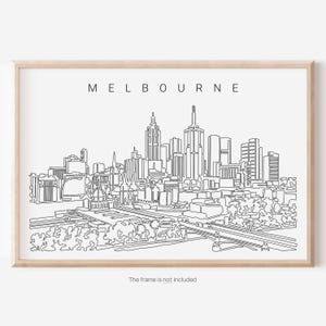 Melbourne Art Print with the City Skyline as One Line Drawing - Melbourne Travel Poster - Great Wall Decor Gift for New Home
