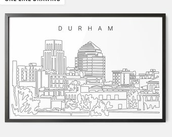 Framed Durham NC Skyline Wall Art - Durham NC Art Print - Durham NC Poster with One Line Drawing - North Carolina Wall Decor - New Home Gift