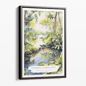 Stampa artistica su tela con acquerello delle Everglades della Florida: decorazione da parete con paesaggio lussureggiante