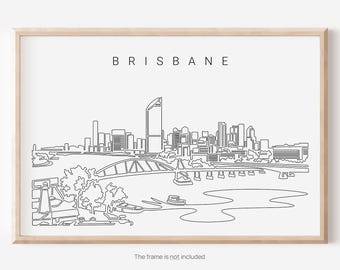 Pôster de Brisbane Austrália - Impressão artística de Brisbane com horizonte como arte de linha única - Ótimo presente de arte de parede para uma nova casa ou novo emprego