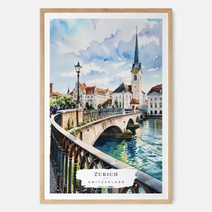 Zurich Art Print, Zurich Watercolor Art, Switzerland Wall Art, Switzerland Travel Print, Travel Gift, Moving Gift, New Home Gift