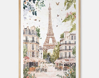 Eiffel Tower Watercolor Art Print: Paris Street Scene Wall Decor