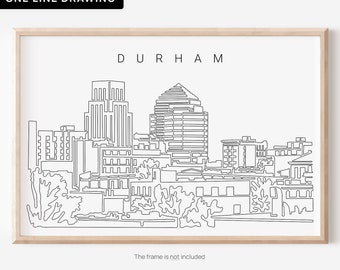 Durham NC Skyline Wall Art - Durham NC Art Print - Durham NC Poster with One Line Drawing - North Carolina Wall Decor Gift