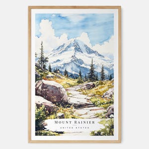 Mount Rainier Aquarell Kunstdruck - Washington State Wandkunst - USA Reisedruck - Reisegeschenk - Umzugsgeschenk - Geschenk für ein neues Zuhause