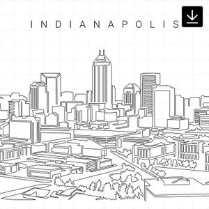 Indianapolis Printable Wall Art - Indianapolis Skyline Single Line Art - Digital Download - 100% Hand-Drawn - Instant Download