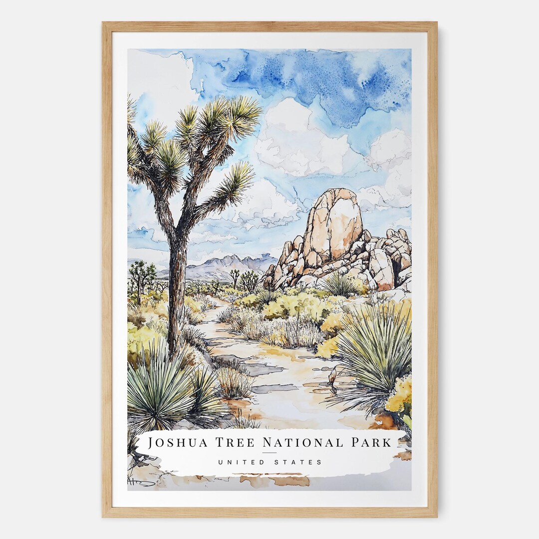 Joshua Tree National Park Watercolor Art Print - California Desert Wall ...