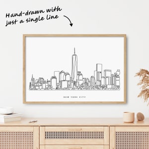 New York Skyline Poster NYC Skyline Art Print with One Line Drawing New York City Wall Decor Aesthetic New York Wall Art image 2