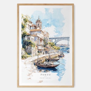 Porto Douro River Watercolor Art Print - Porto Travel Print - Portugal Travel Wall Art - Travel Gift - Moving Gift - New Home Gift