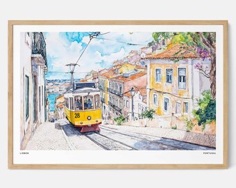 Lisbon Art Print: Portuguese Tram Watercolor Wall Art