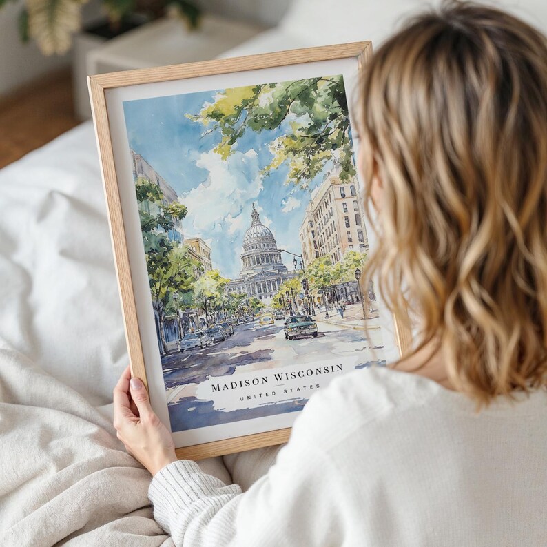 Madison WI Watercolor Art Print - Madison Capitol Building Wall Art - USA Travel Print - Travel Gift - Moving Gift - New Home Gift image 6
