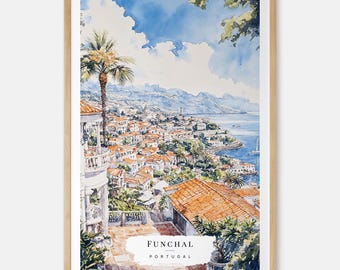 Funchal Watercolor Art Print - Madeira Island Wall Art - Portugal Travel Print - Travel Gift - Moving Gift - New Home Gift