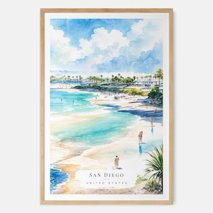 San Diego Beach Watercolor Art, San Diego Art Print, California Coastal Wall Art, USA Travel Print, Moving Gift, New Home Gift