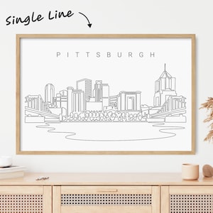 Framed Pittsburgh Art Print - Pittsburgh Wall Art with Skyline One Line Drawing - Pittsburgh Poster Wall Decor Gift - New Home Gift