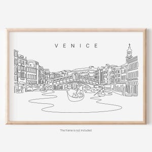 Venice Print - Venice Italy Wall Art with Rialto Bridge - Italy Travel Poster - One Line Drawing - Wall Decor Gift