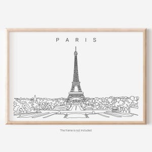 Paris Skyline Art Print - Paris Poster with Eiffel Tower as One Line Drawing - Paris Art Print Wall Decor - Aesthetic Paris Wall Art