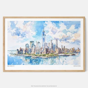 New York City Skyline Watercolor Art Print: Urban Landscape Wall Art