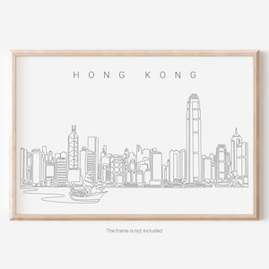Hong Kong Skyline Wall Art - Hong Kong Art Print - Hong Kong Poster with Cityscape Line Art - Hong Kong City Wall Decor - Hong Kong Gift